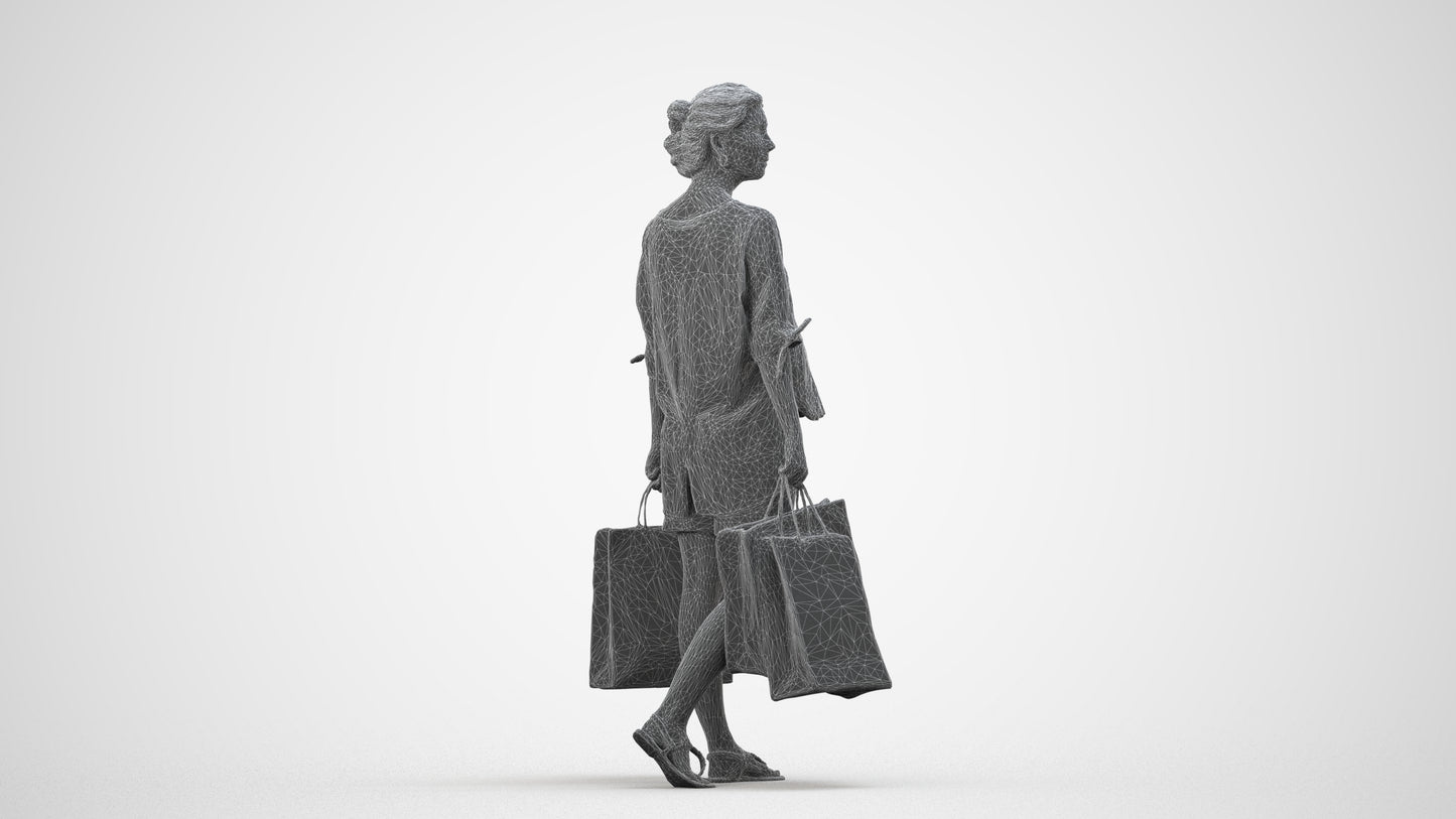 3D people model man formal shopping, scanned human for 3ds Max rendering, wireframe side view