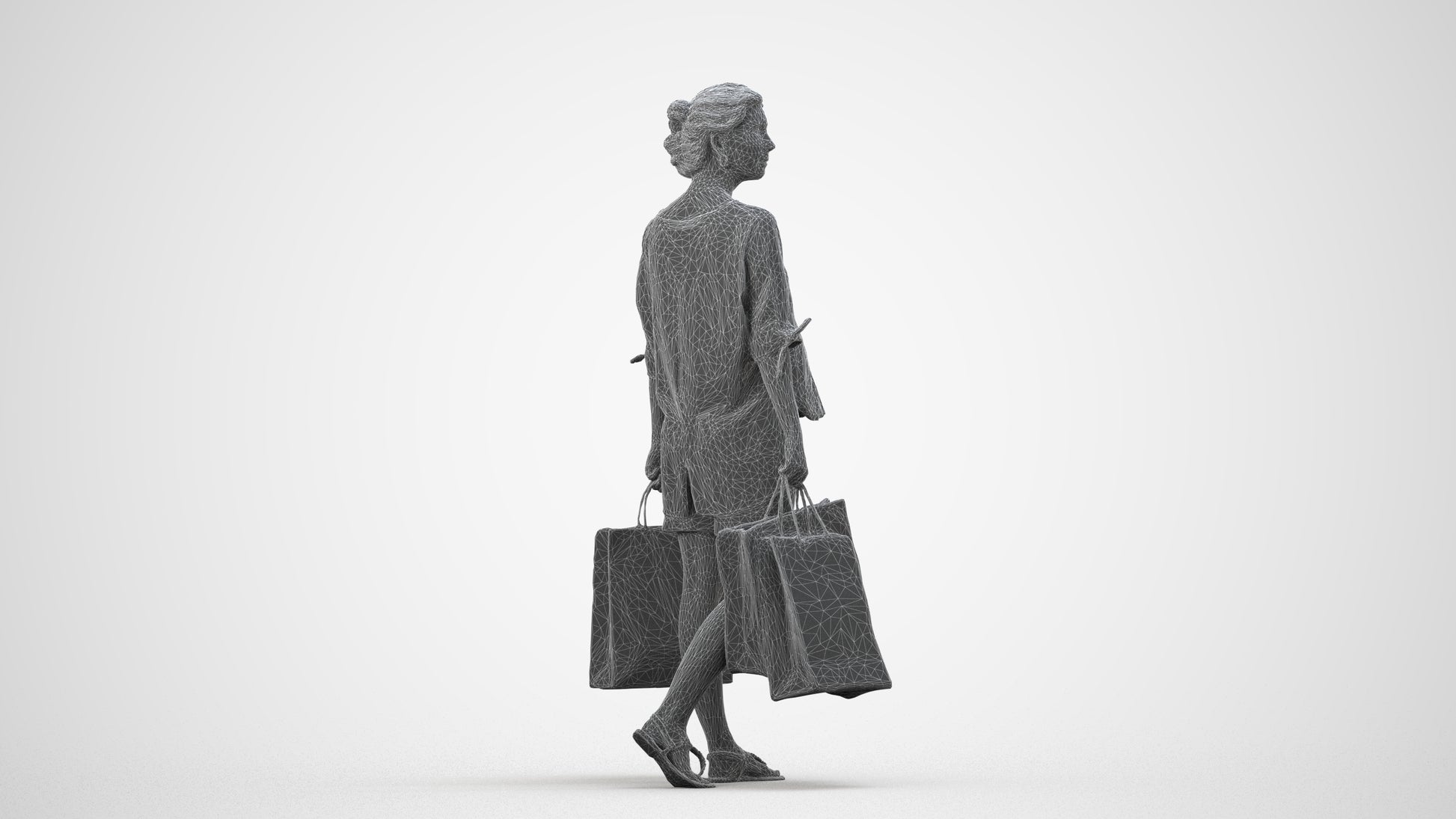 3D people model man formal shopping, scanned human for 3ds Max rendering, wireframe side view
