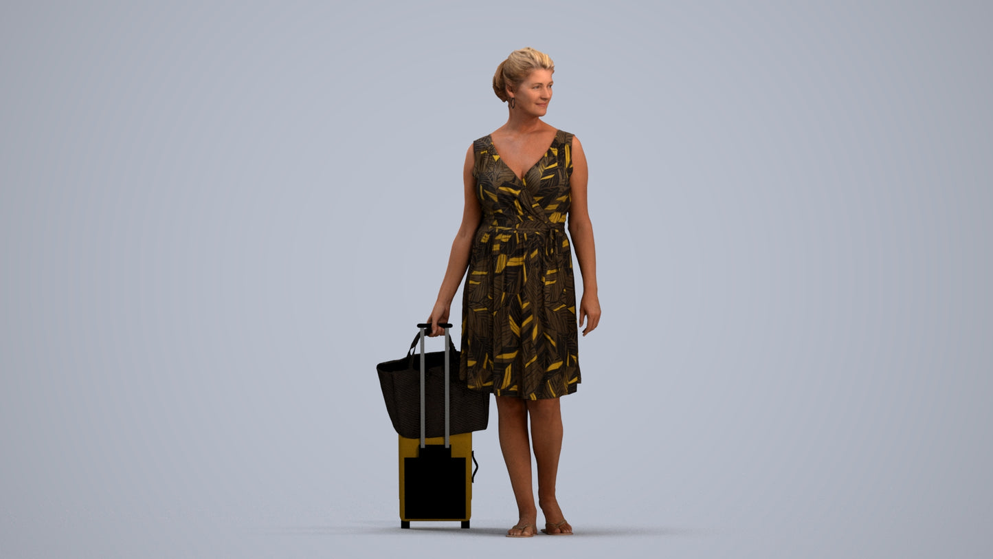 photogrammetry 3D woman casual walking, realistic human model archviz FBX, standing pose render