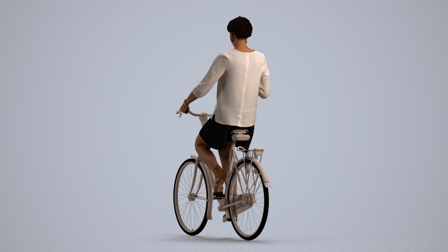 photogrammetry 3D woman casual cycling, realistic human model archviz FBX, front view render