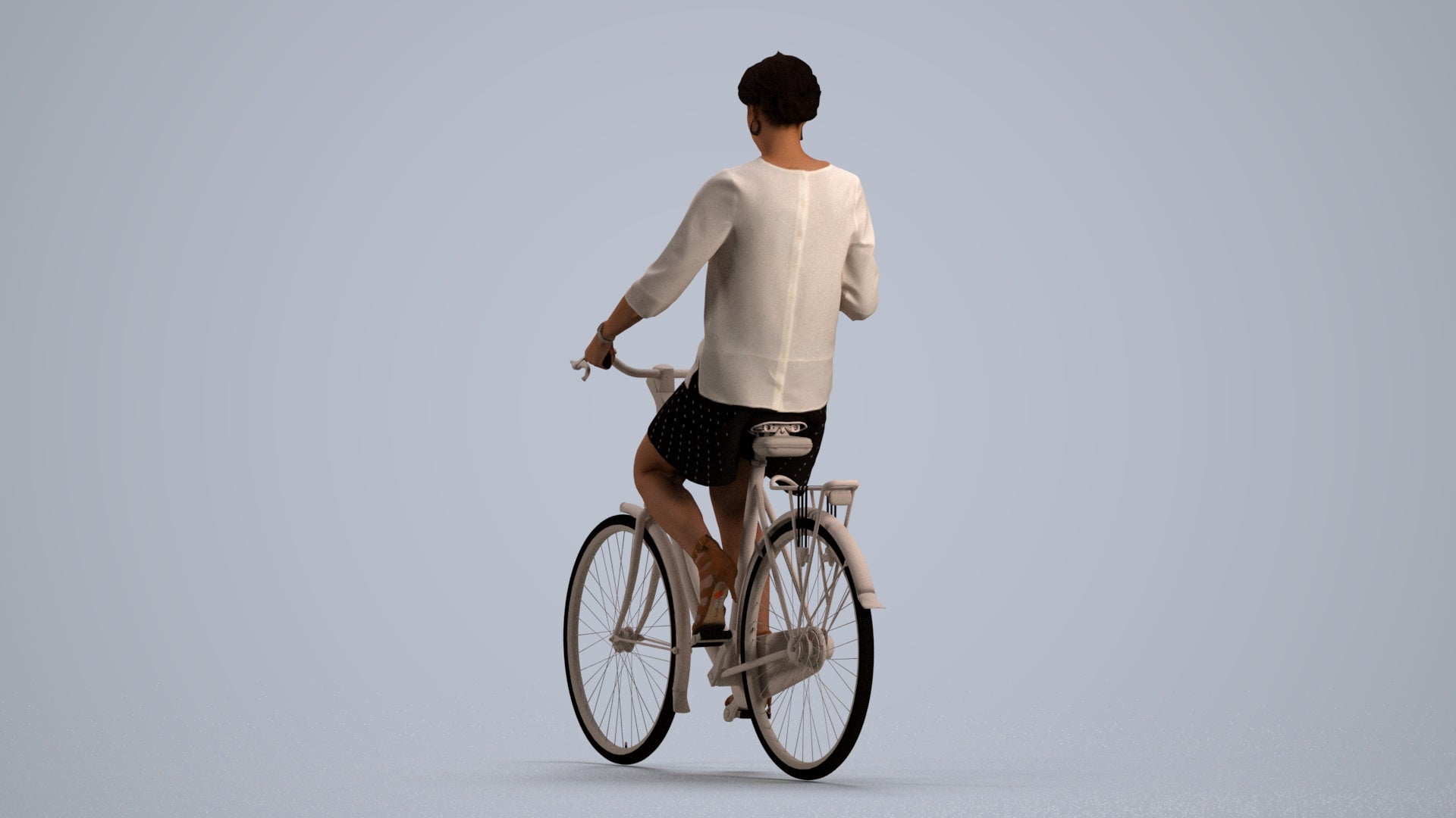 photogrammetry 3D woman casual cycling, realistic human model archviz FBX, front view render