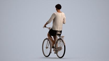photogrammetry 3D woman casual cycling, realistic human model archviz FBX, front view render