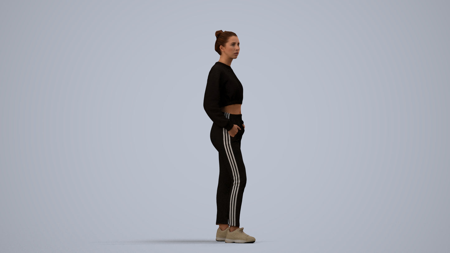realistic 3D woman sport, scanned archviz people for Blender and 3ds Max, side view render