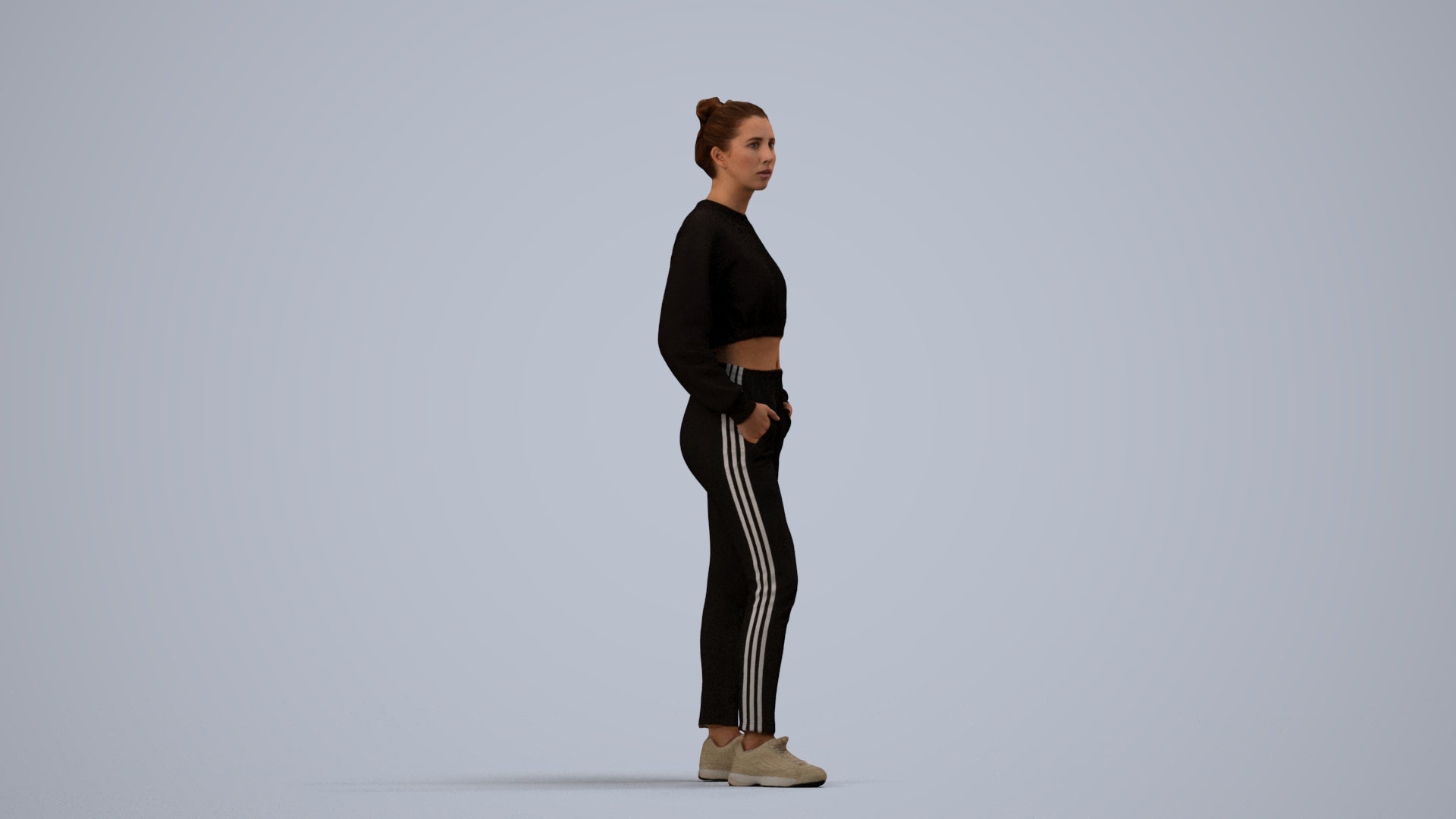 realistic 3D woman sport, scanned archviz people for Blender and 3ds Max, side view render