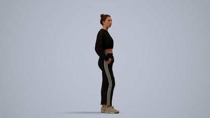 realistic 3D woman sport, scanned archviz people for Blender and 3ds Max, side view render