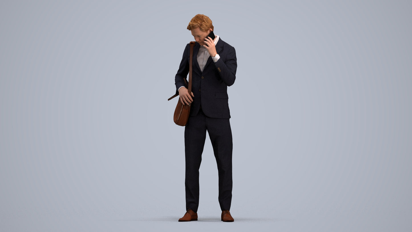 3D human model man business, photogrammetry scanned person for archviz, standing pose render