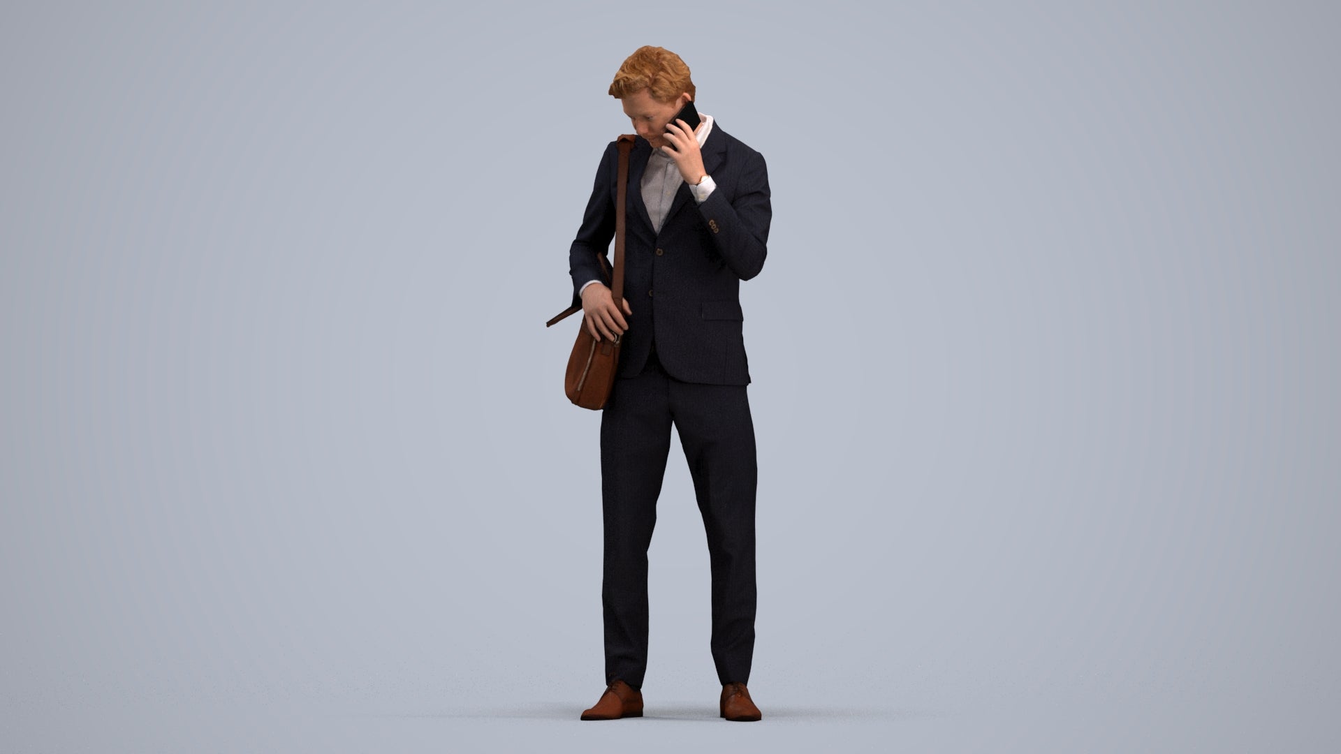 3D human model man business, photogrammetry scanned person for archviz, standing pose render