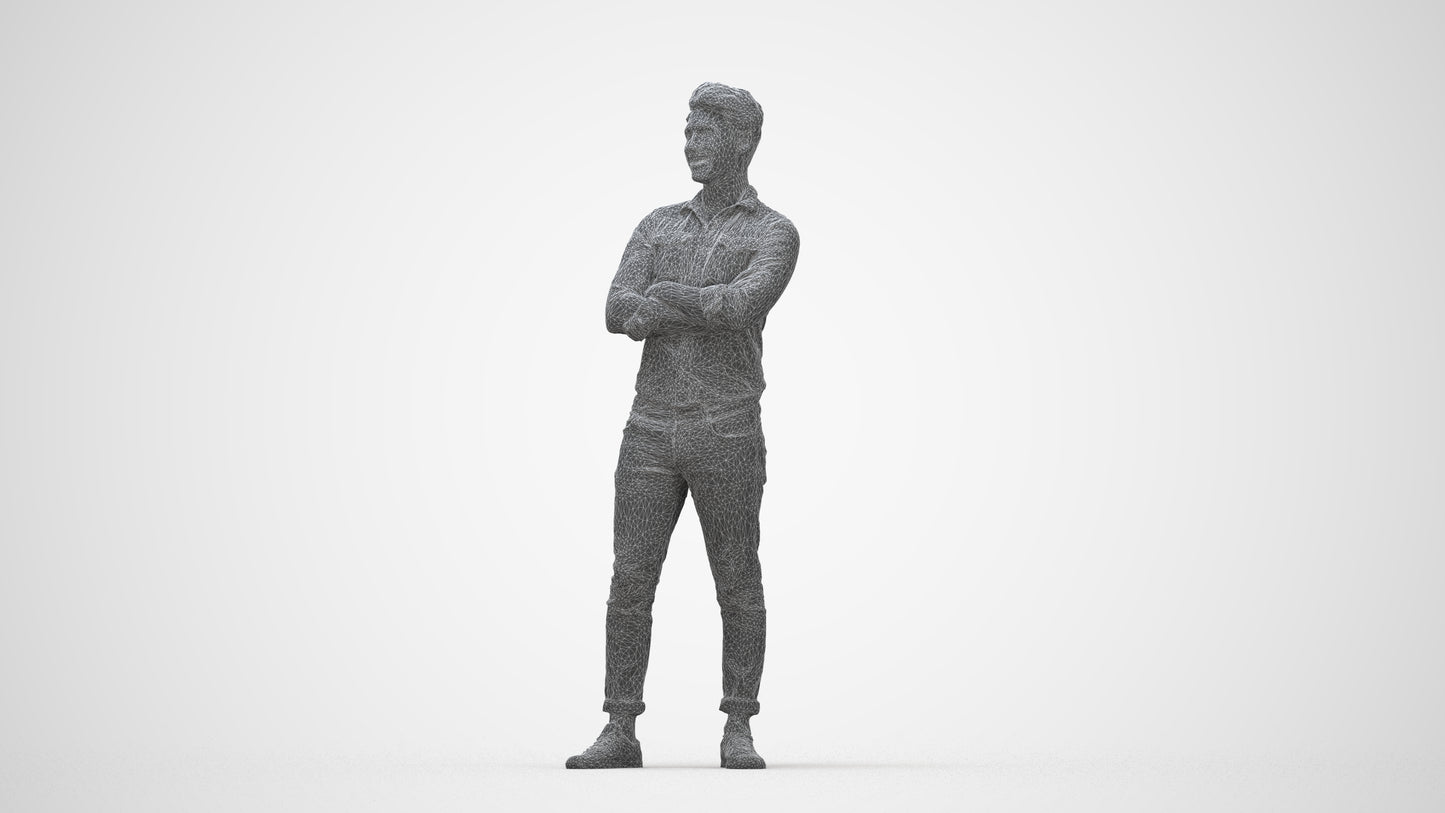 realistic 3D man casual mix, scanned archviz people for Blender and 3ds Max, wireframe back view