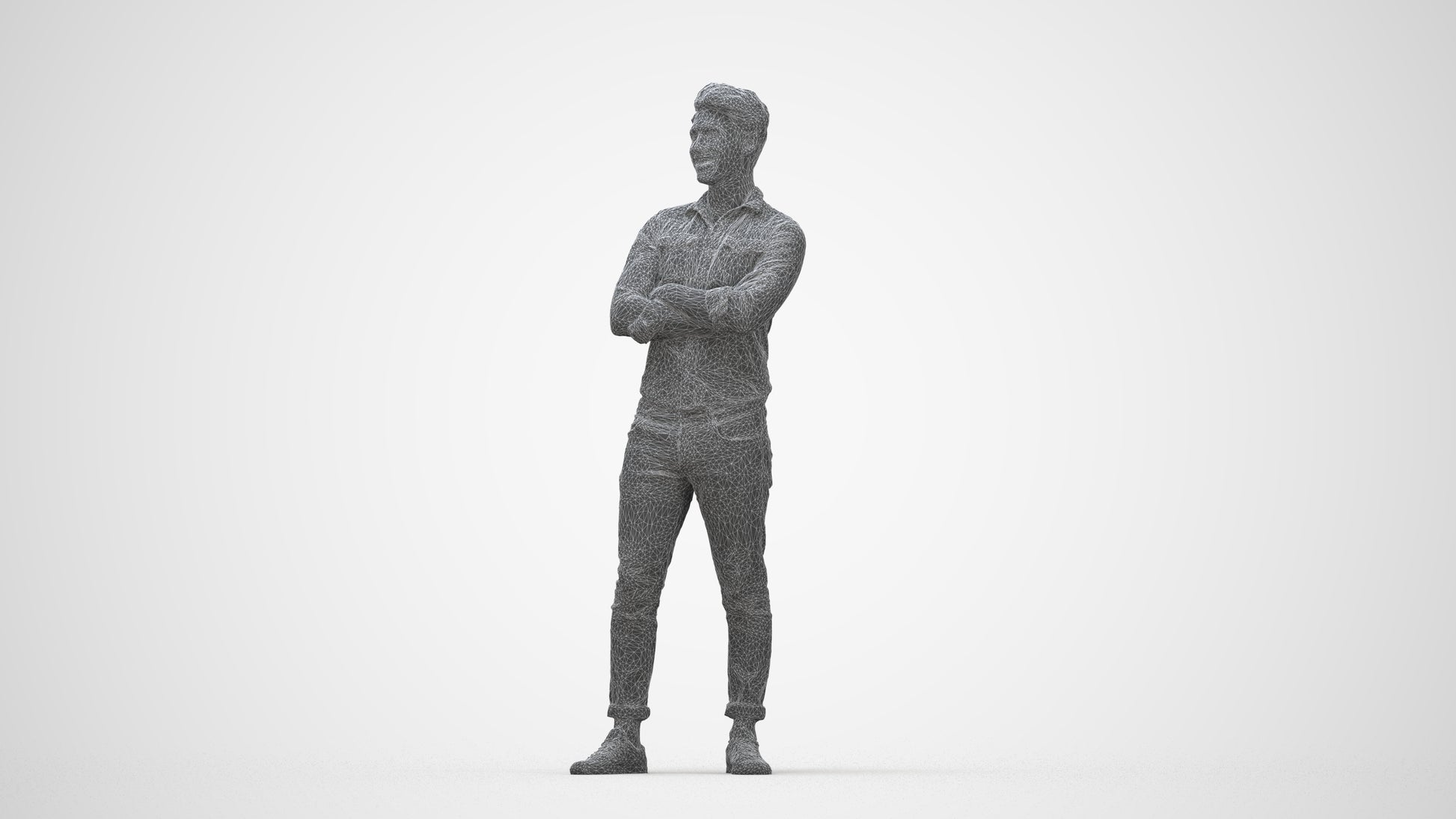 realistic 3D man casual mix, scanned archviz people for Blender and 3ds Max, wireframe back view