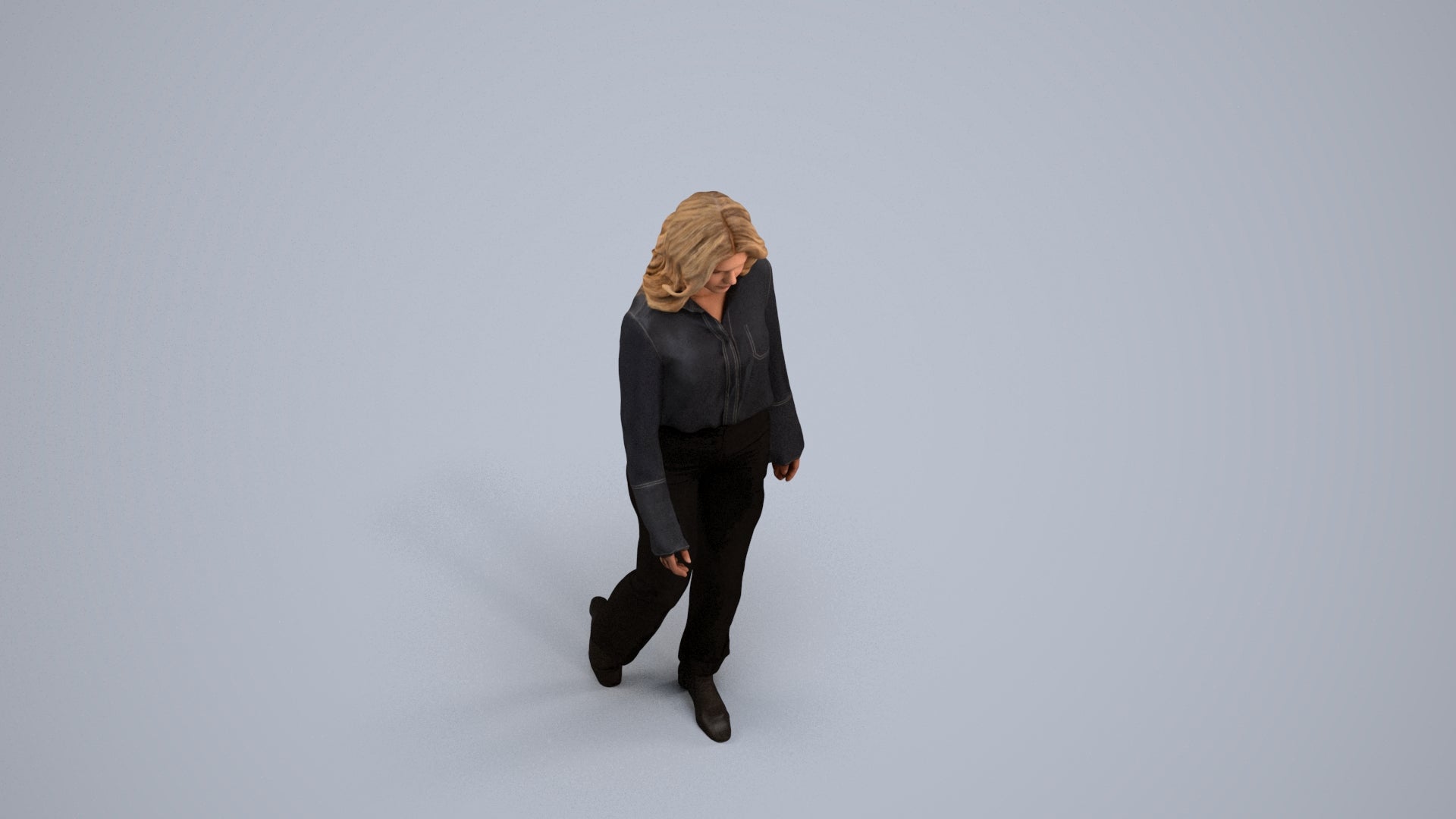 3D scanned woman walking business, photorealistic archviz people for Enscape and SketchUp, back view render