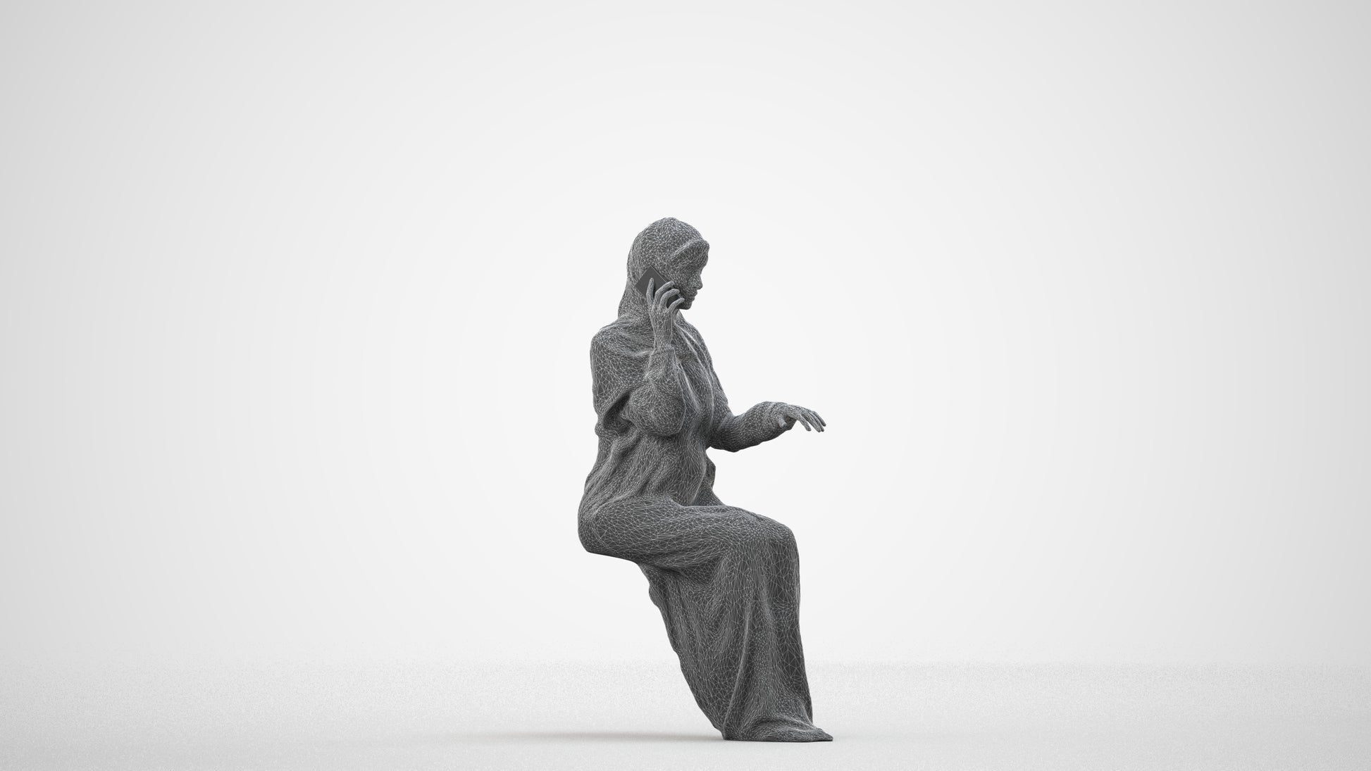 3D people model woman business, scanned human for 3ds Max rendering, wireframe side view