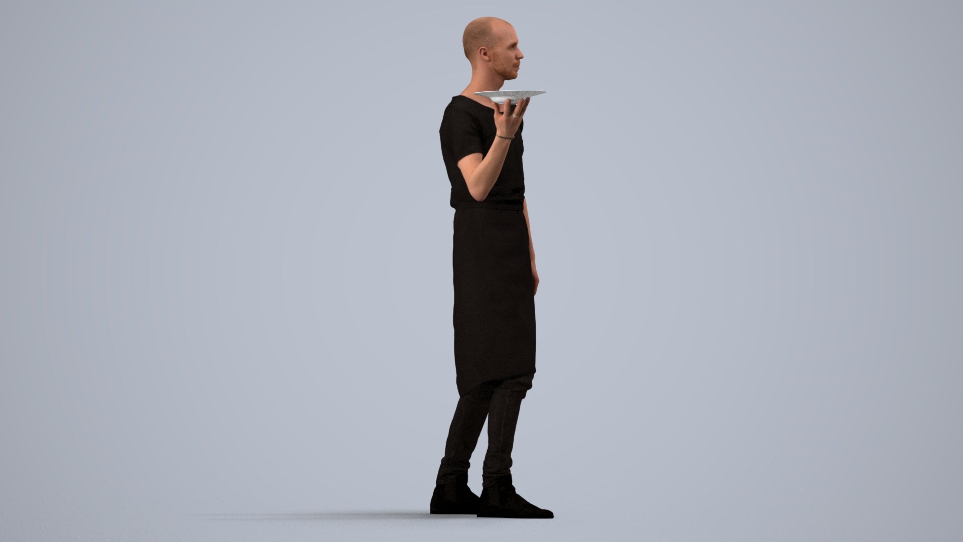 realistic 3D human man hospitality, archviz people FBX OBJ for Blender, side view render
