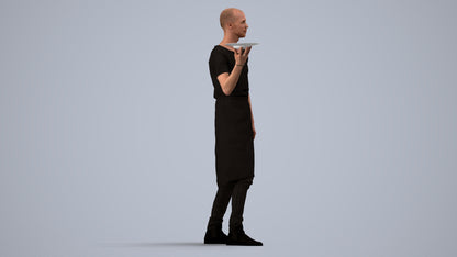 realistic 3D human man hospitality, archviz people FBX OBJ for Blender, side view render