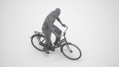 realistic 3D man casual cycling, scanned archviz people for Blender and 3ds Max, wireframe three-quarter view