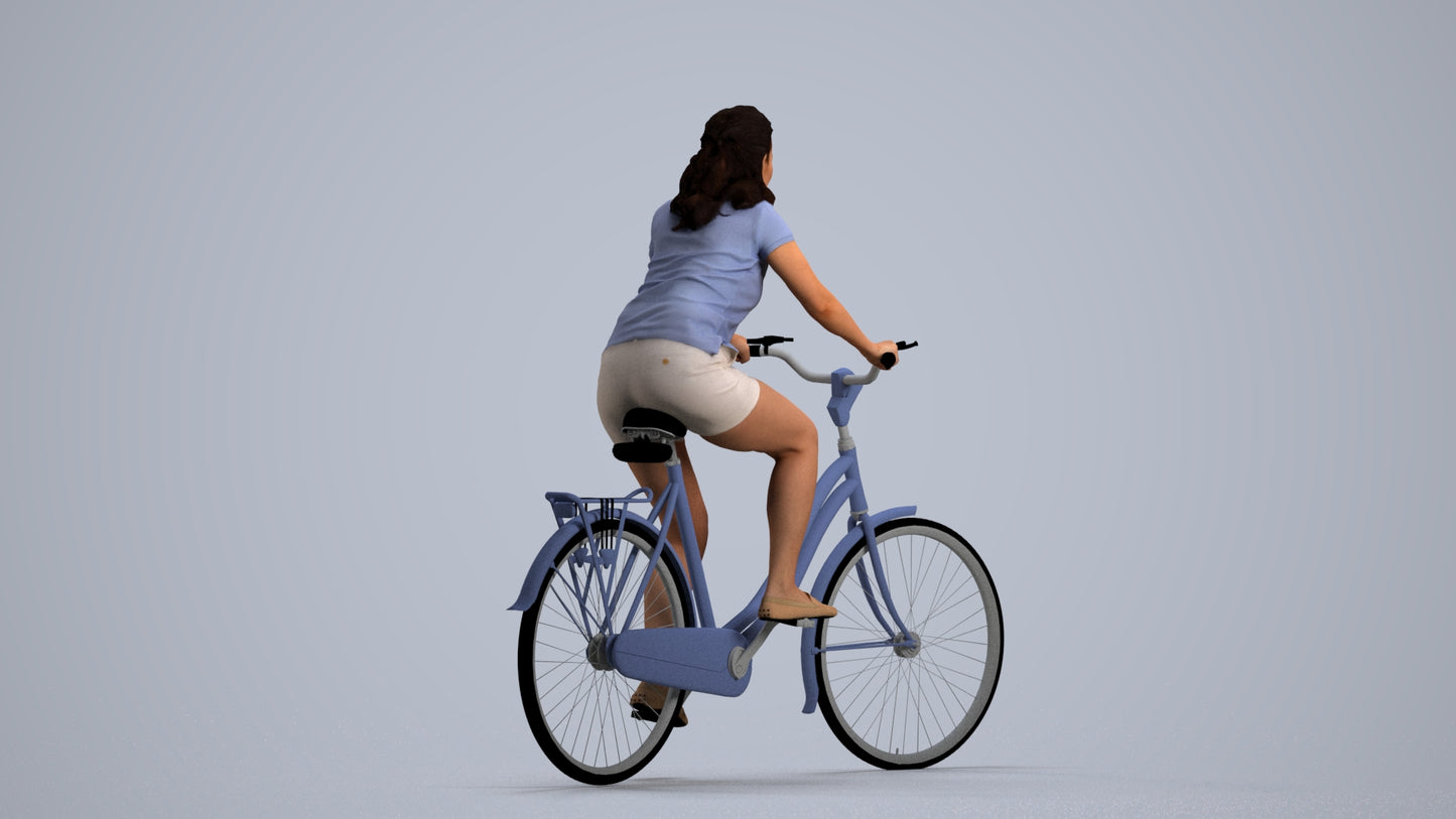 realistic 3D people woman casual cycling, render-ready for V-Ray and Corona, FBX OBJ, front view render