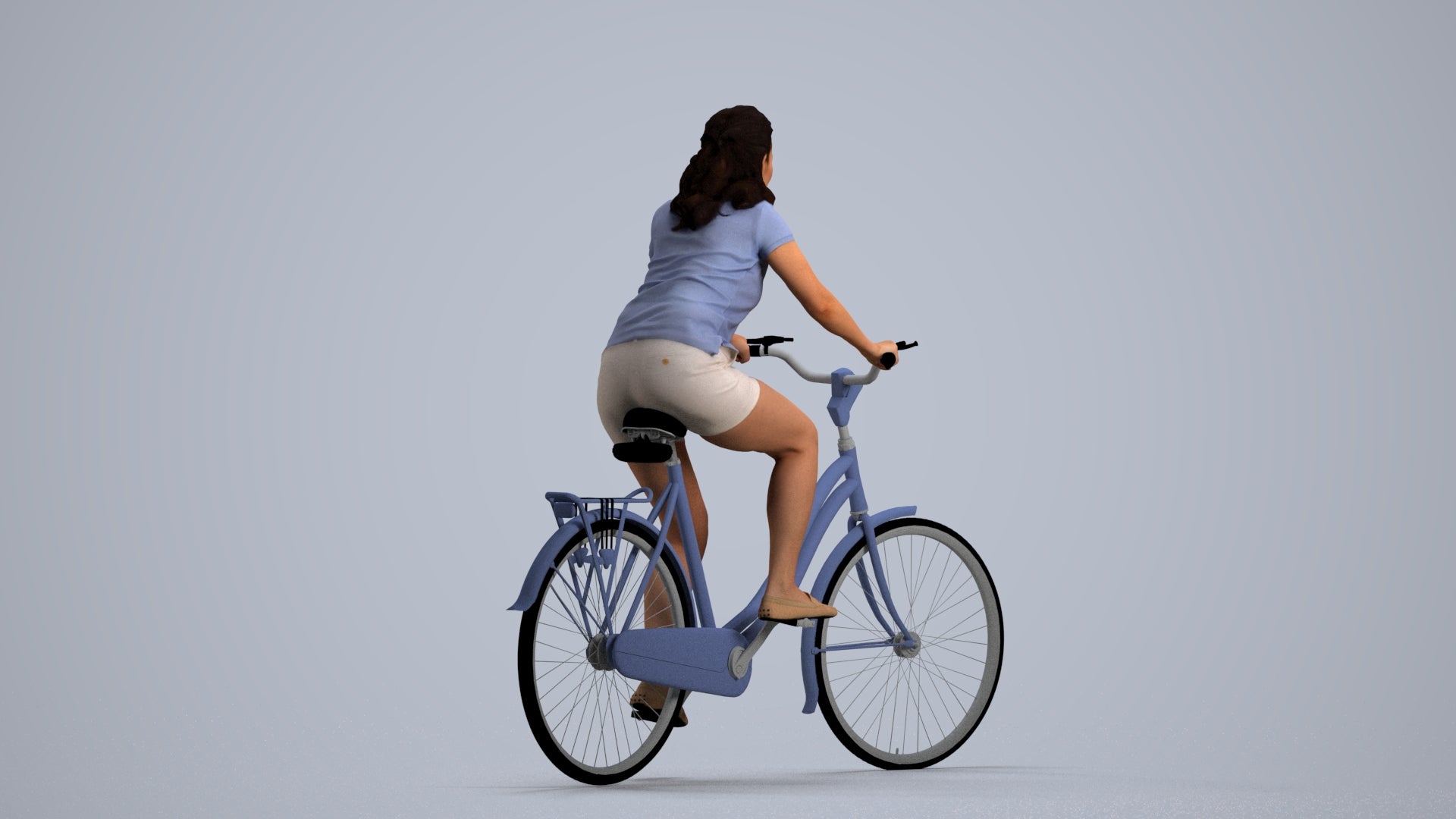realistic 3D people woman casual cycling, render-ready for V-Ray and Corona, FBX OBJ, front view render