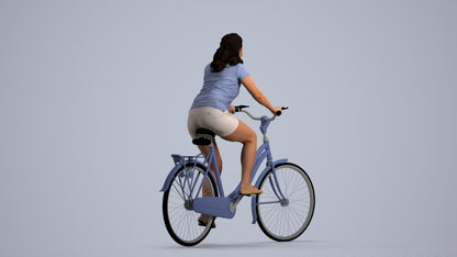 realistic 3D people woman casual cycling, render-ready for V-Ray and Corona, FBX OBJ, front view render