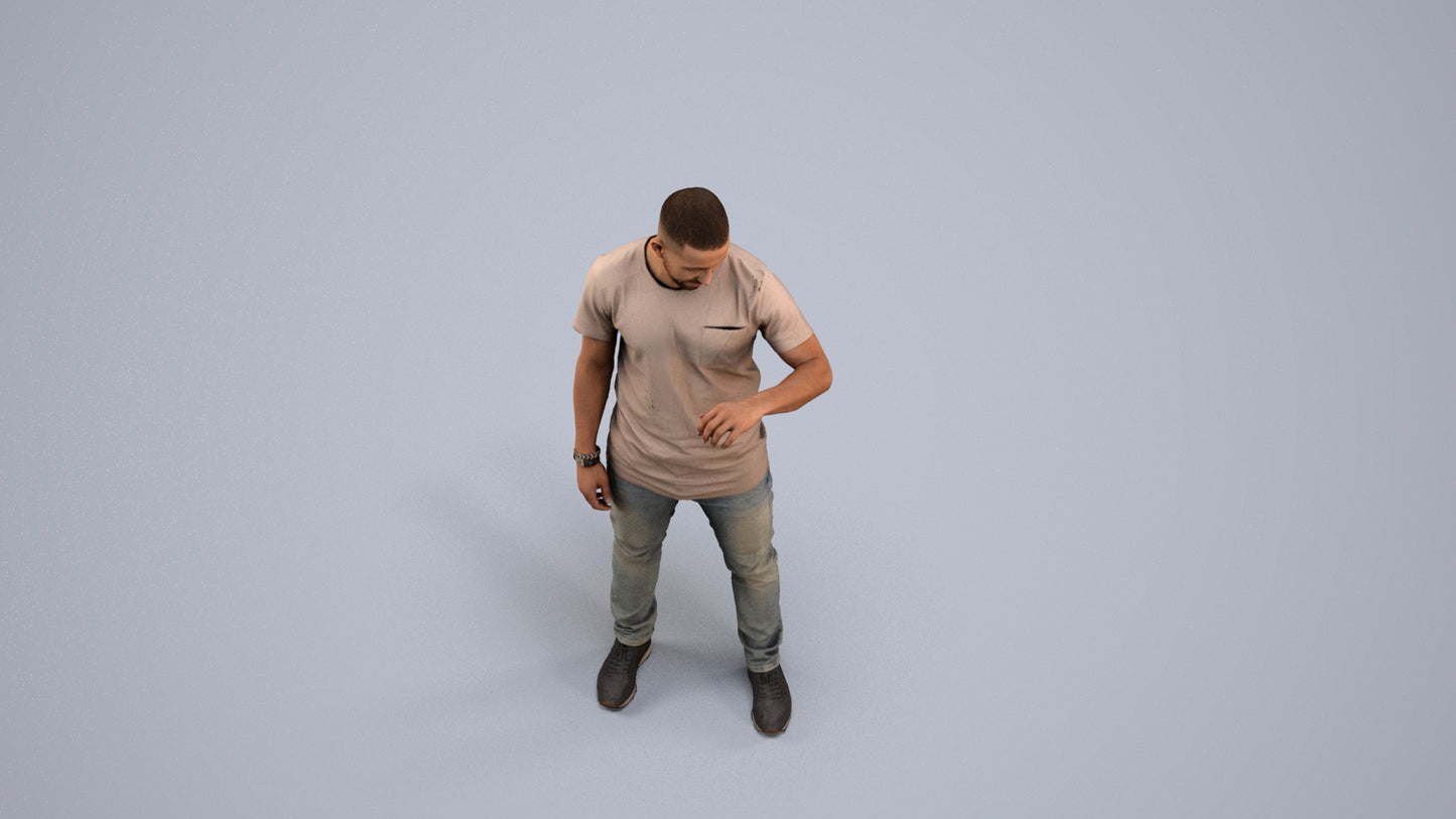 3D people model man casual standing, scanned human for 3ds Max rendering, back view render