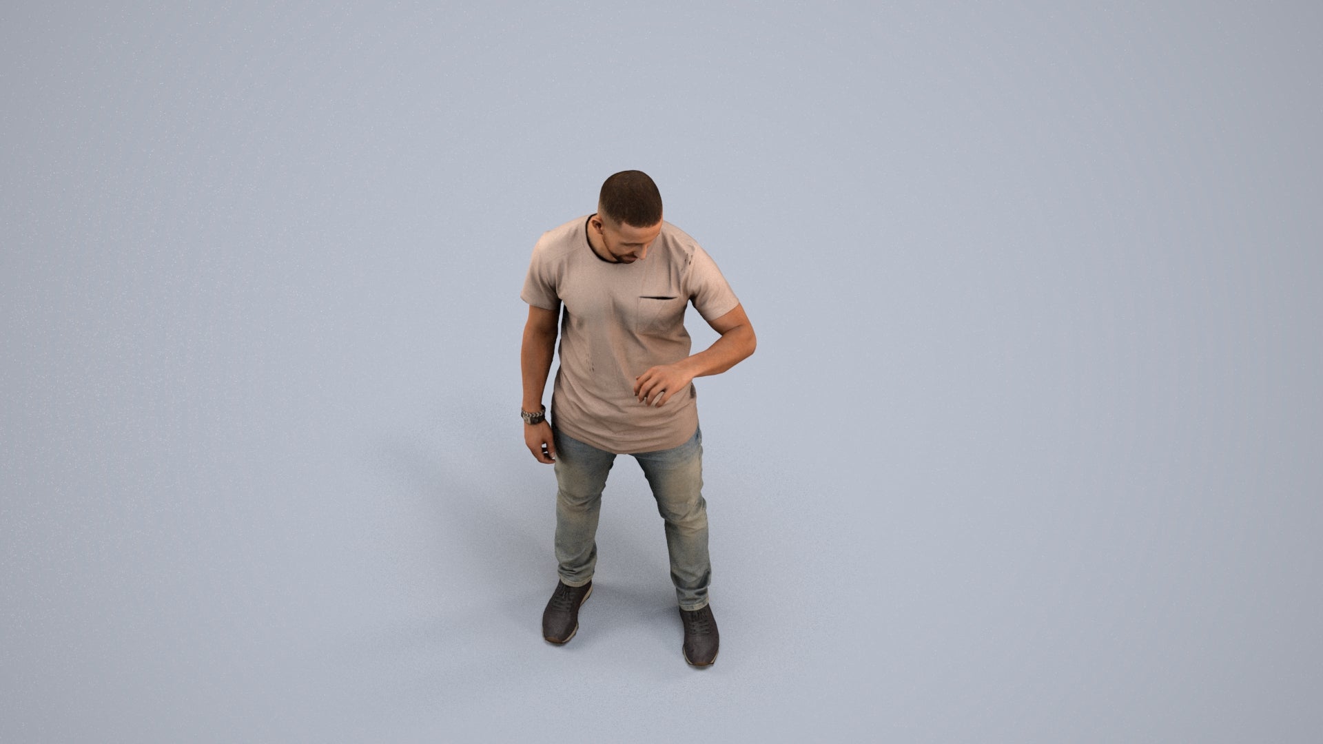 3D people model man casual standing, scanned human for 3ds Max rendering, back view render