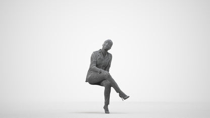 scanned 3D woman business sitting, photogrammetry people for Enscape and V-Ray, wireframe side view