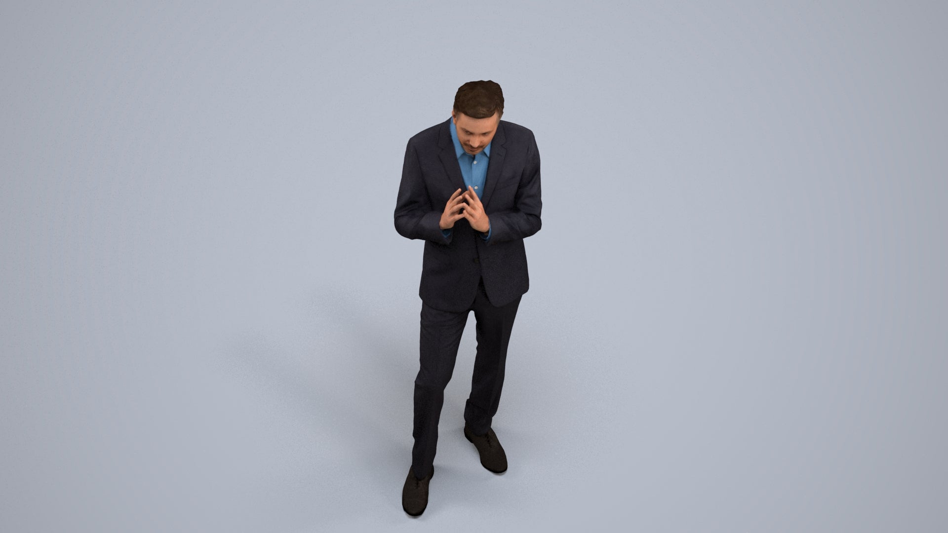 realistic 3D human man business, archviz people FBX OBJ for Blender, back view render