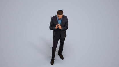 realistic 3D human man business, archviz people FBX OBJ for Blender, back view render