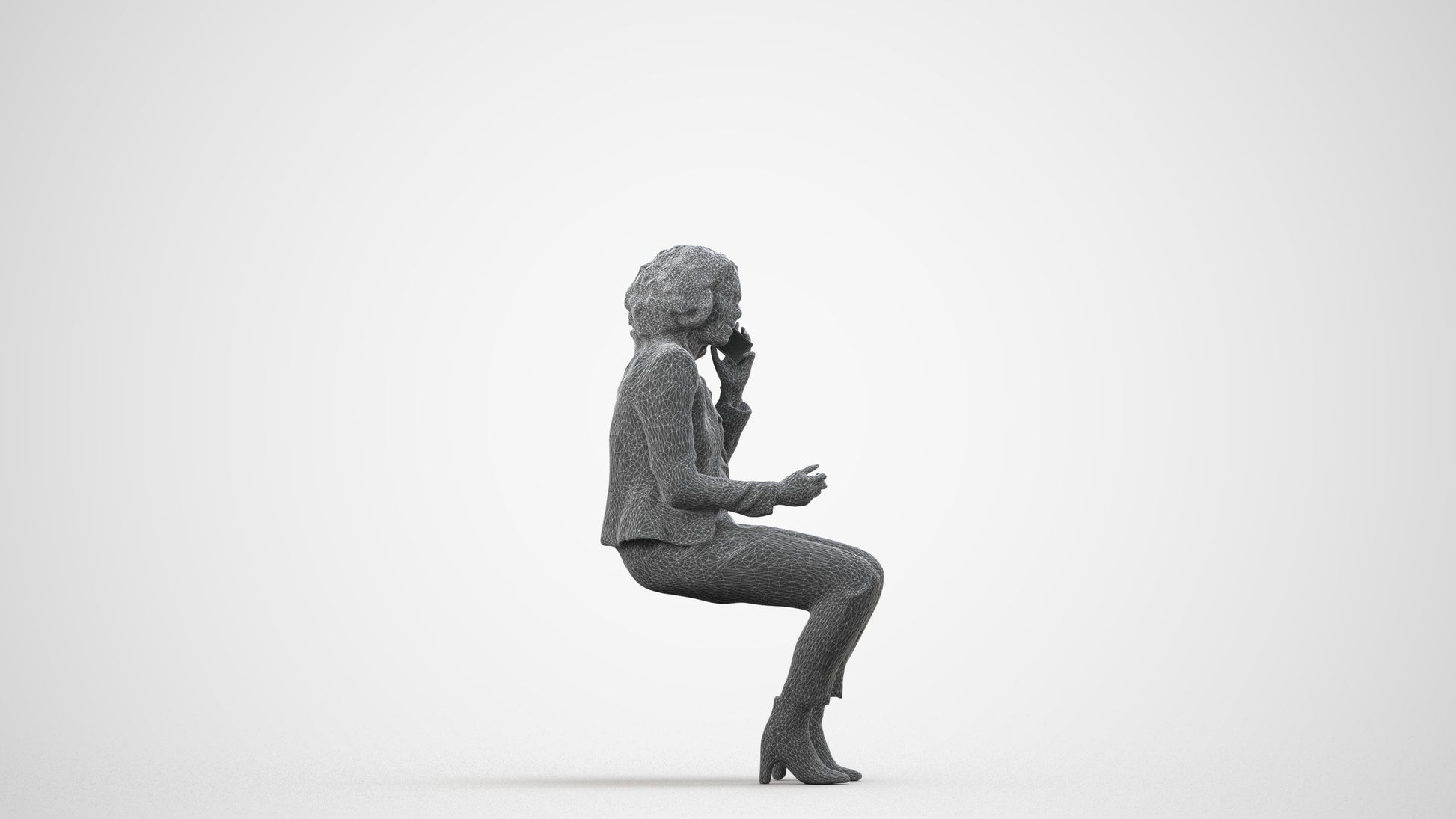 3D human model woman business, photogrammetry scanned person for archviz, wireframe front view