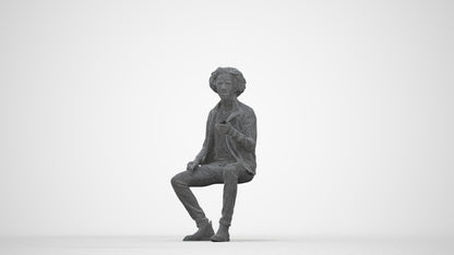 scanned 3D man casual sitting, photogrammetry people for Enscape and V-Ray, wireframe back view