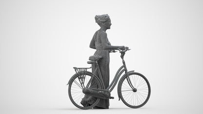 3D scanned woman cycling casual, photorealistic archviz people for Enscape and SketchUp, wireframe side view