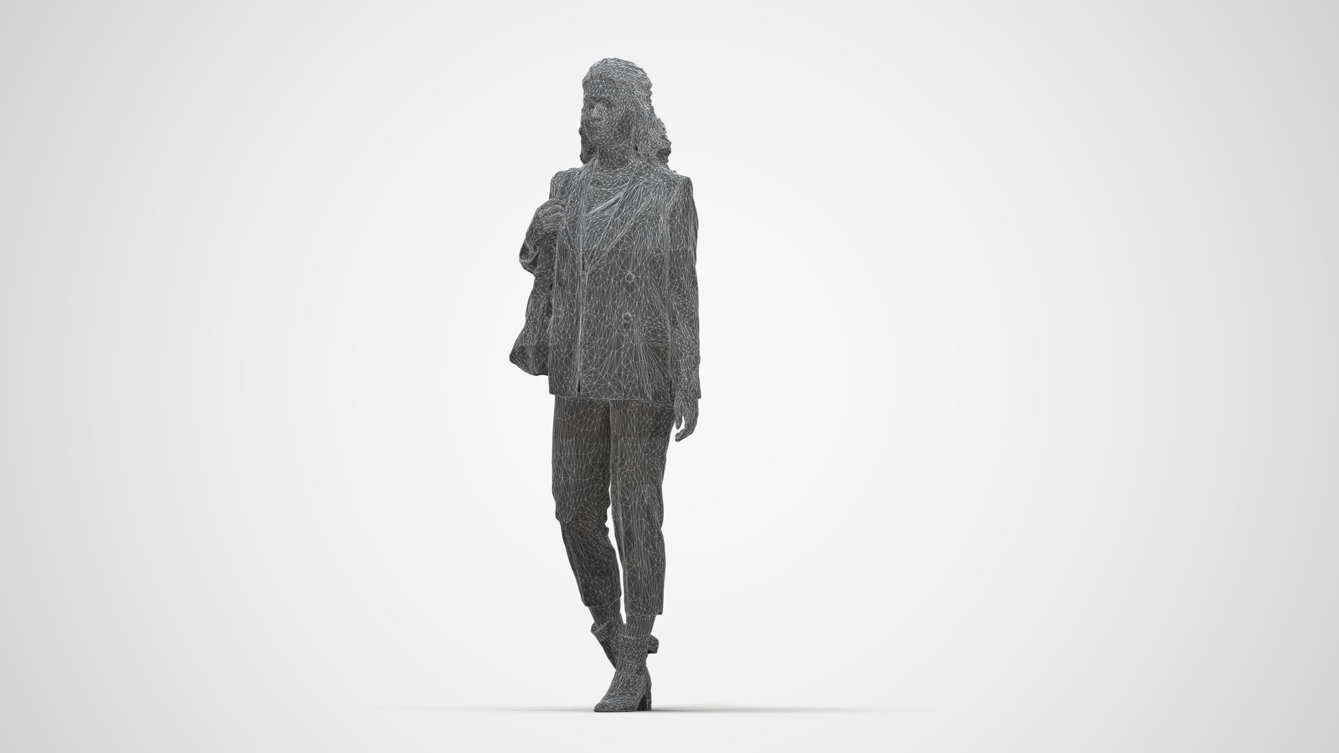 scanned 3D woman business walking, photogrammetry people for Enscape and V-Ray, wireframe back view