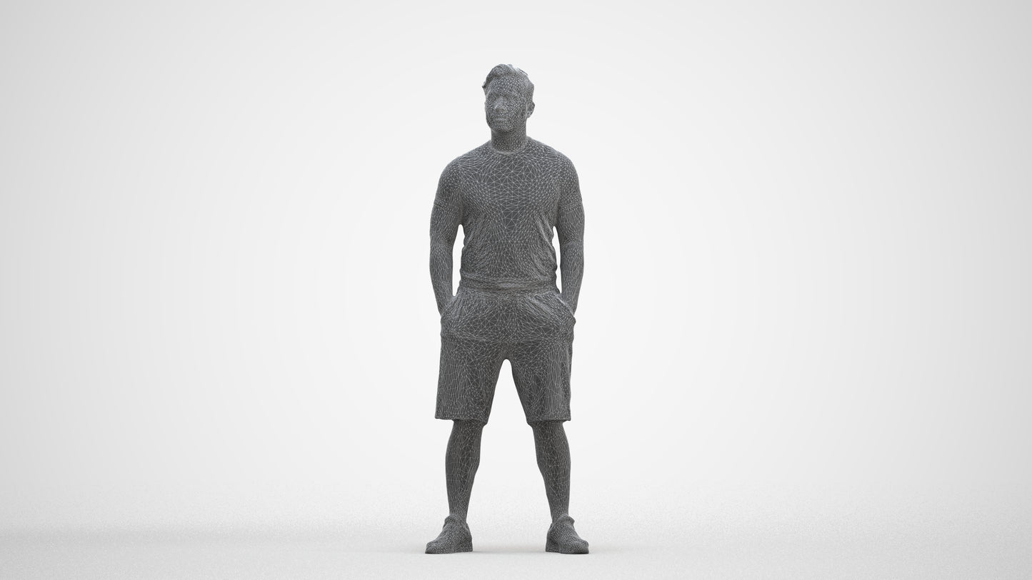 3D people model man sport standing, scanned human for 3ds Max rendering, three-quarter front view render