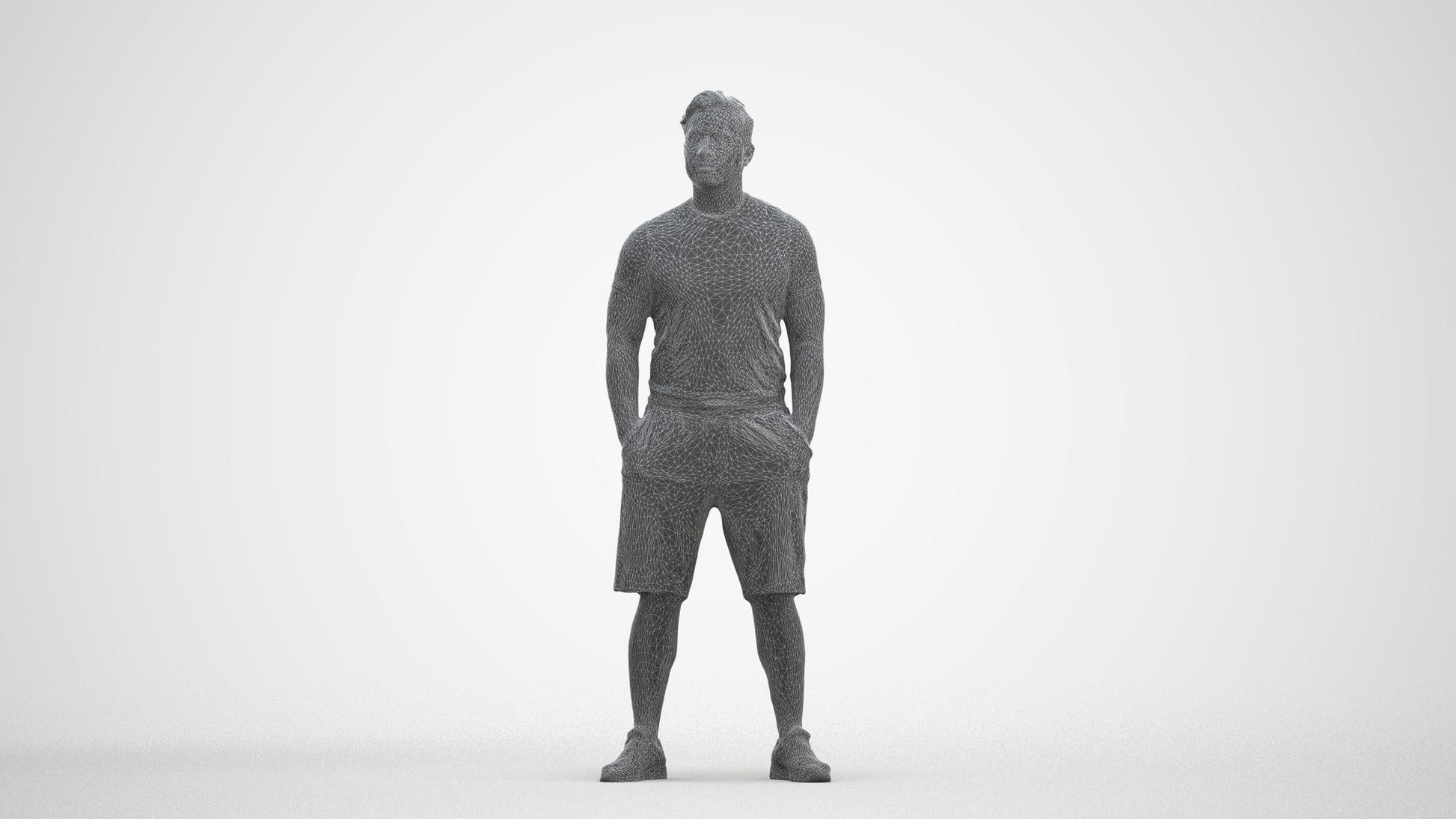 3D people model man sport standing, scanned human for 3ds Max rendering, three-quarter front view render