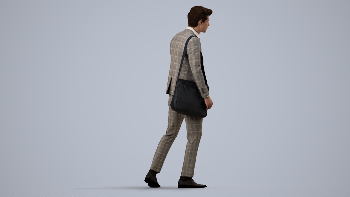 scanned 3D man business, photogrammetry people for Enscape and V-Ray, side view render