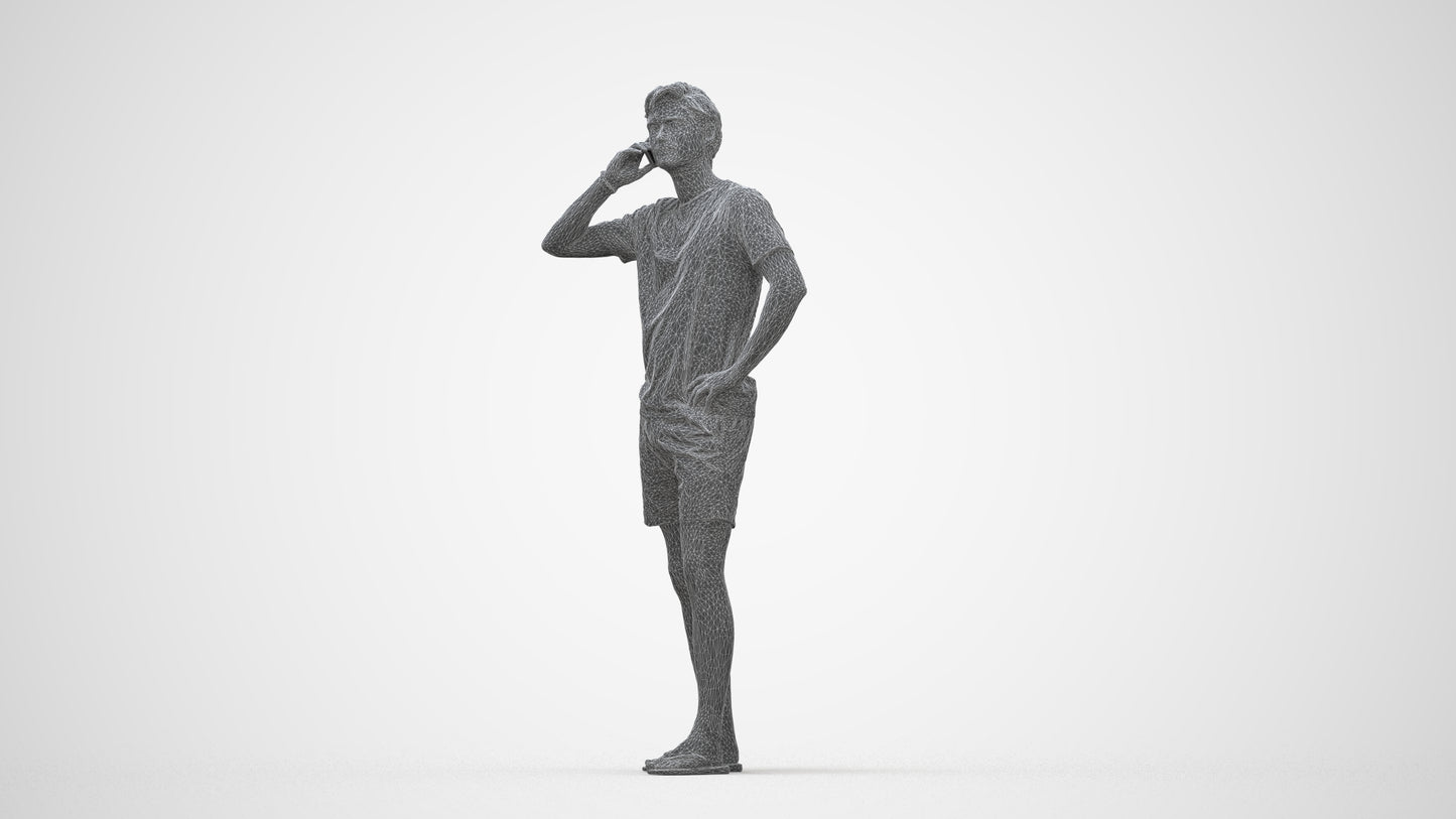3D human model man casual standing, photogrammetry scanned person for archviz, wireframe back view