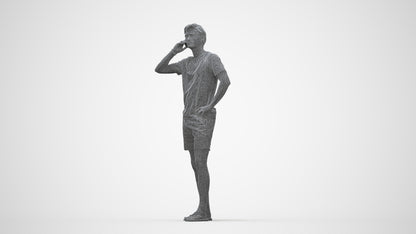 3D human model man casual standing, photogrammetry scanned person for archviz, wireframe back view