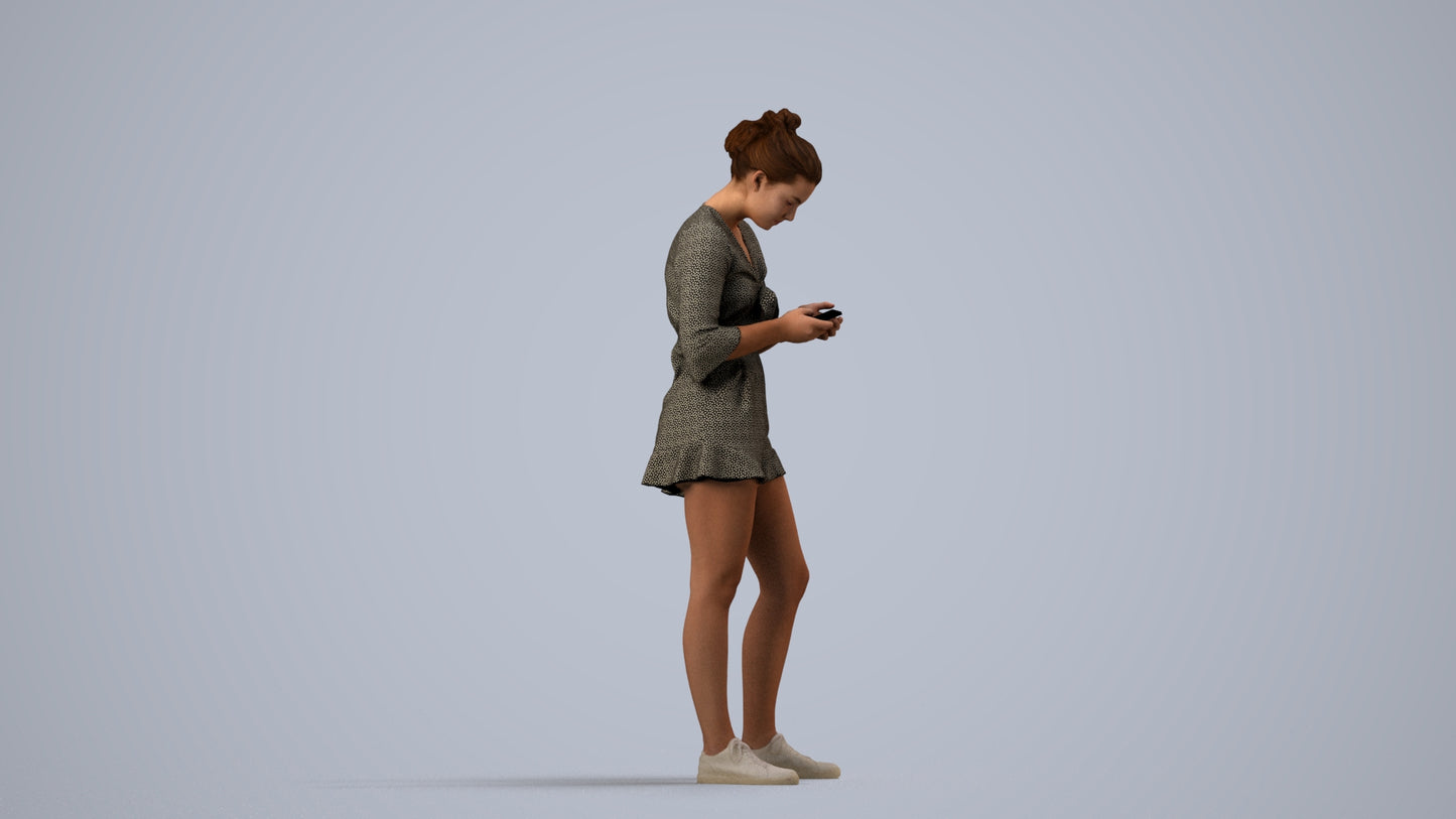 realistic 3D human girl casual kids, archviz people FBX OBJ for Blender, side view render