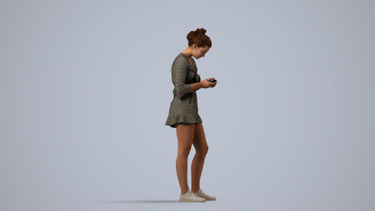 realistic 3D human girl casual kids, archviz people FBX OBJ for Blender, side view render