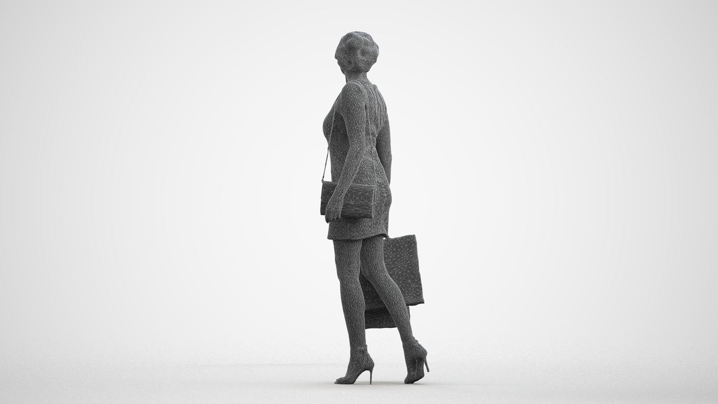 photogrammetry 3D woman casual shopping, realistic human model archviz FBX, wireframe front view