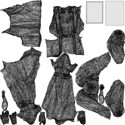 3D human model woman business, photogrammetry scanned person for archviz, wireframe top-down view