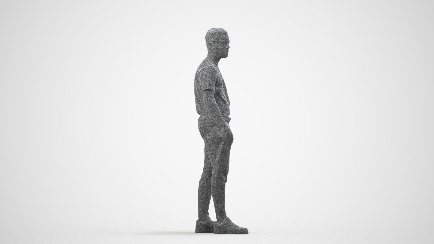 photogrammetry 3D boy casual kids, realistic human model archviz FBX, wireframe side view