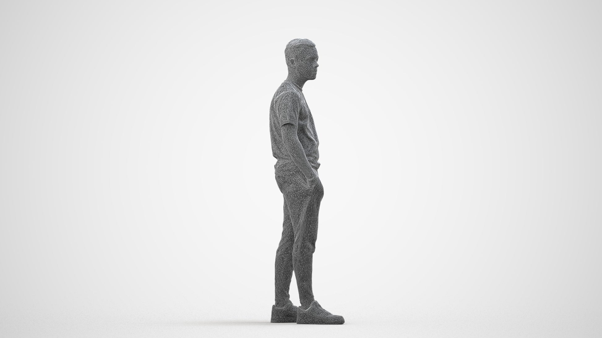 photogrammetry 3D boy casual kids, realistic human model archviz FBX, wireframe side view
