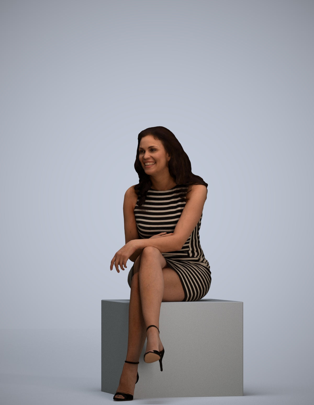 realistic 3D human woman casual sitting, archviz people FBX OBJ for Blender