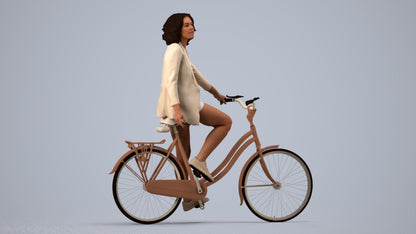 3D scanned woman cycling business, photorealistic archviz people for Enscape and SketchUp, side view render