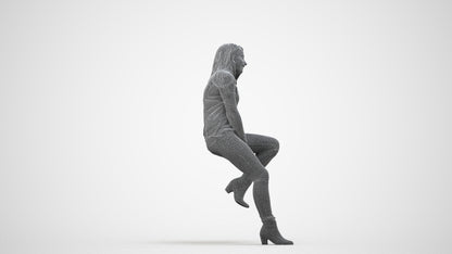 realistic 3D woman casual sitting, scanned archviz people for Blender and 3ds Max, wireframe side view