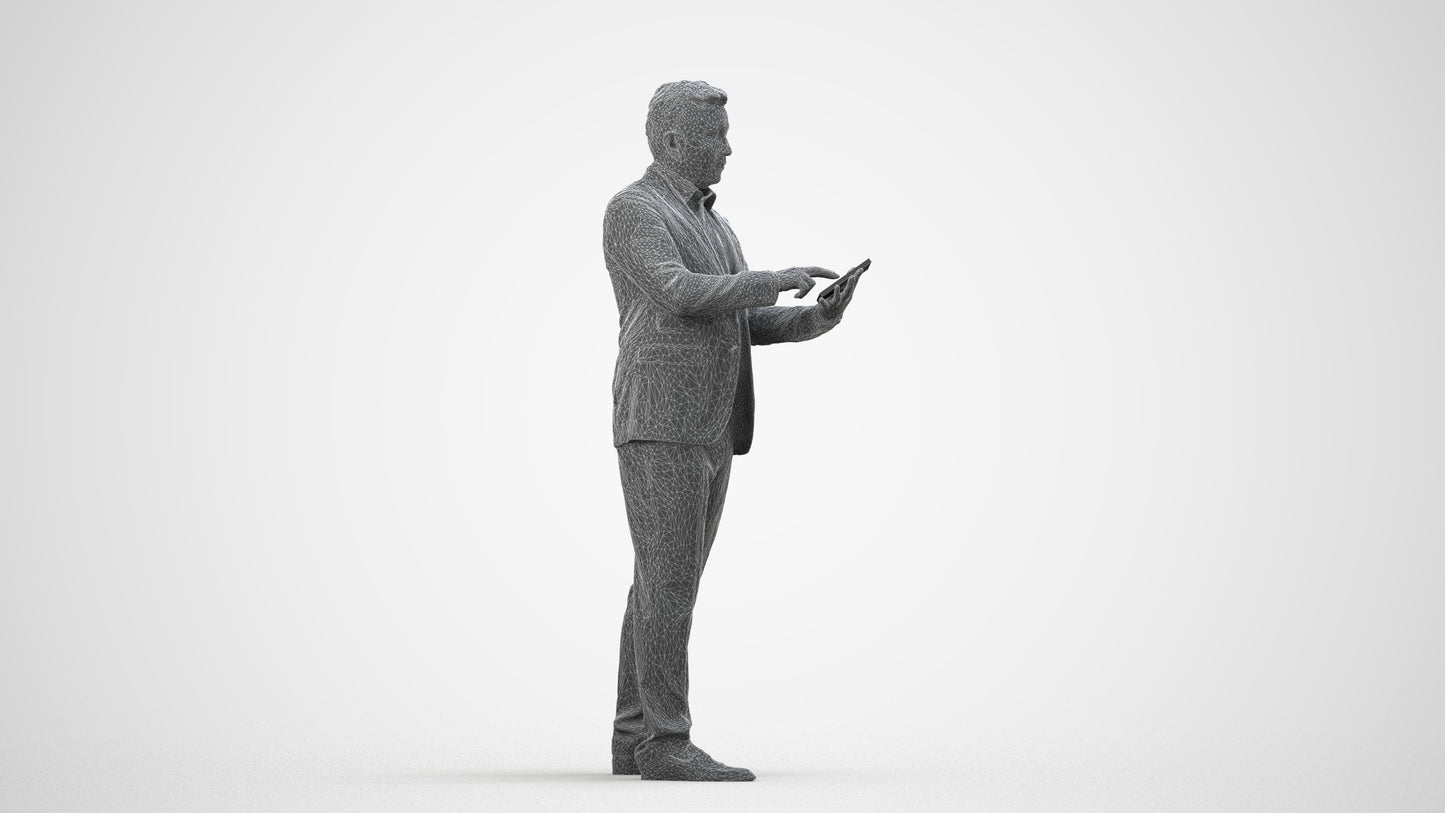 3D scanned man business, photorealistic archviz people for Enscape and SketchUp, wireframe side view