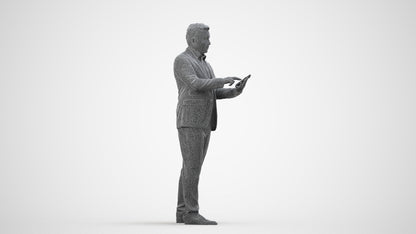 3D scanned man business, photorealistic archviz people for Enscape and SketchUp, wireframe side view