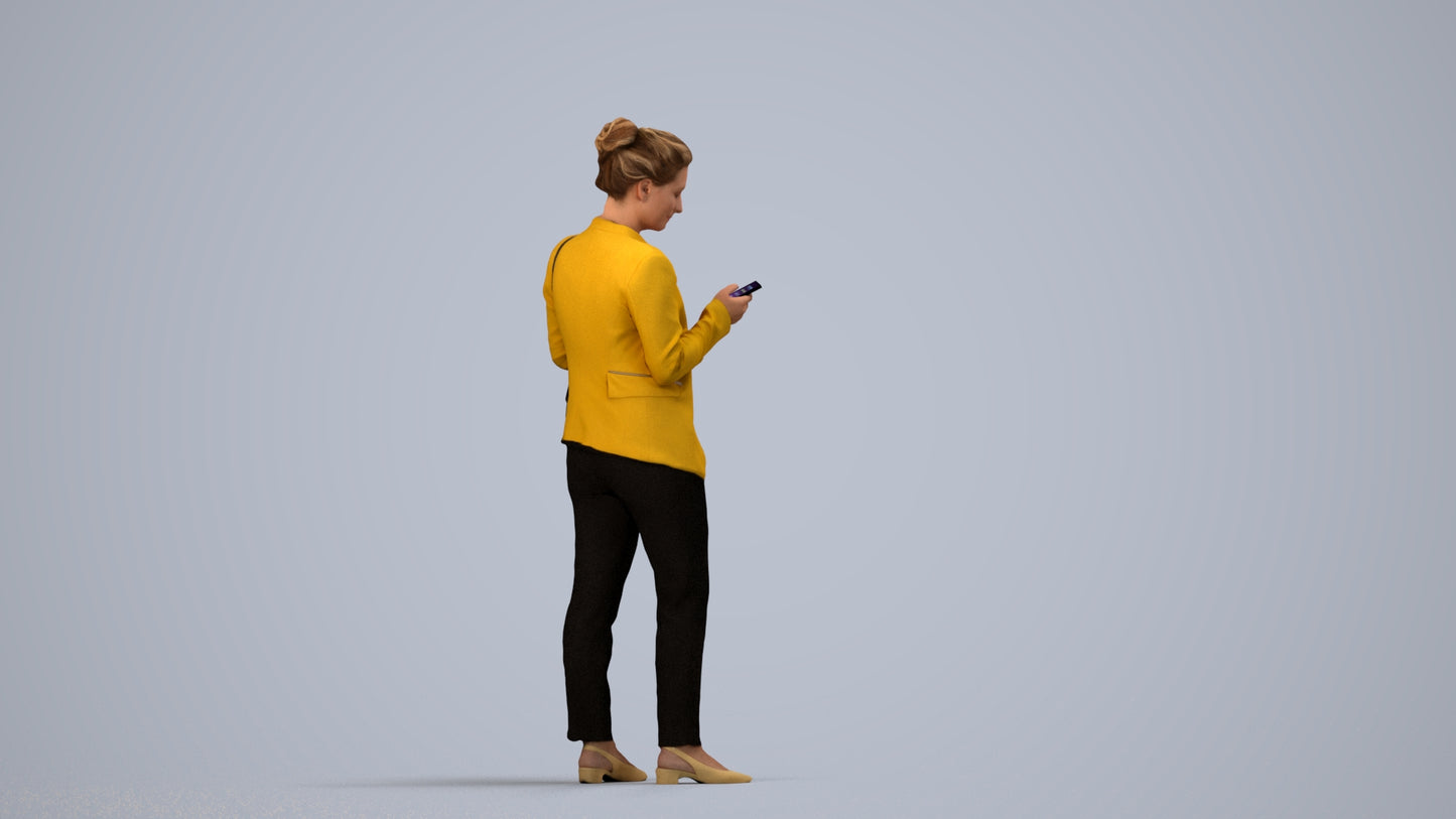 3D people model woman casual standing, scanned human for 3ds Max rendering, side view render