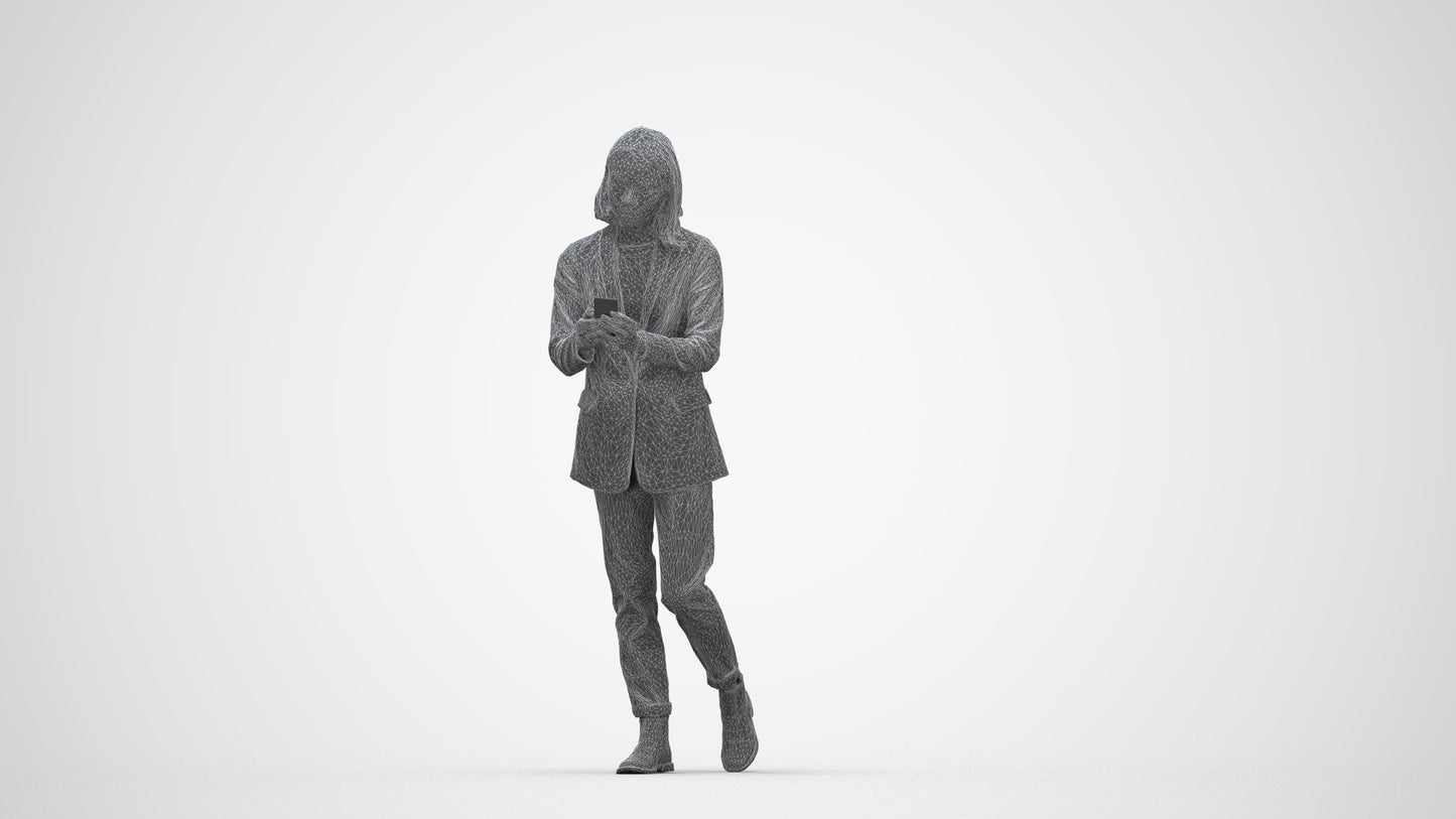 photogrammetry 3D woman business standing, realistic human model archviz FBX, wireframe back view