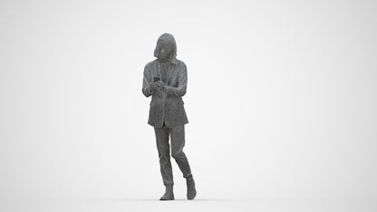 photogrammetry 3D woman business standing, realistic human model archviz FBX, wireframe back view