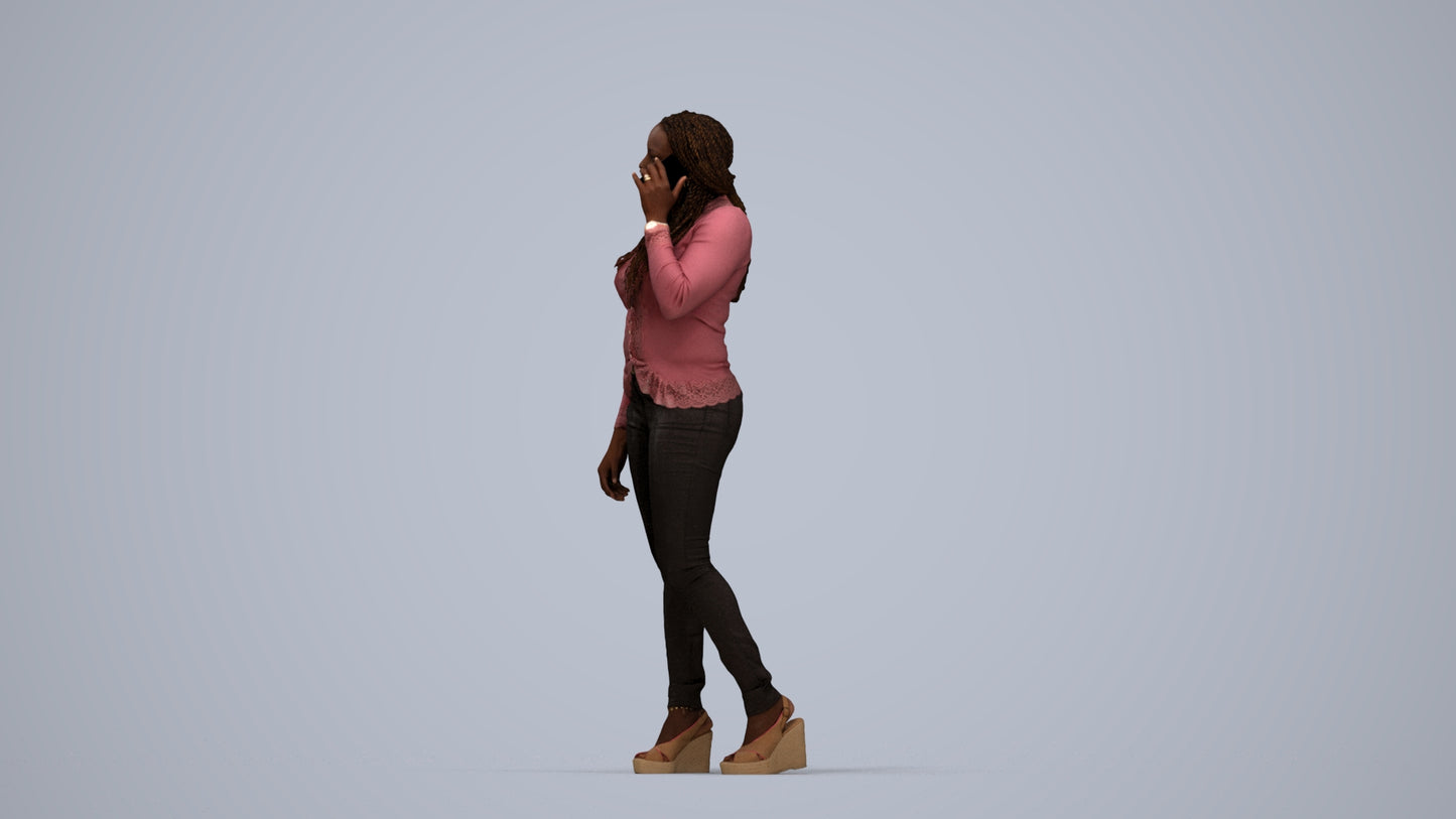 realistic 3D woman casual standing, scanned archviz people for Blender and 3ds Max, top-down view render